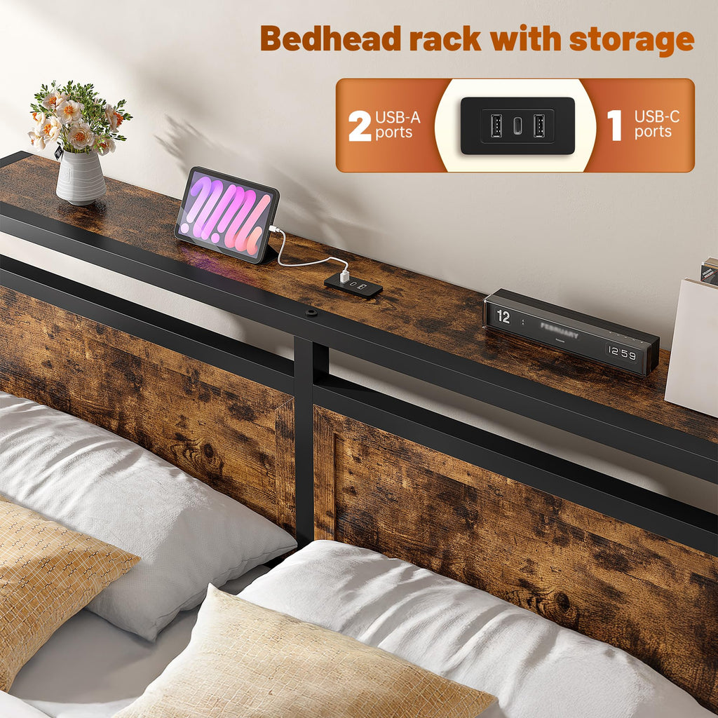 Queen Bed Frame with Ottoman & Charging Station X180312