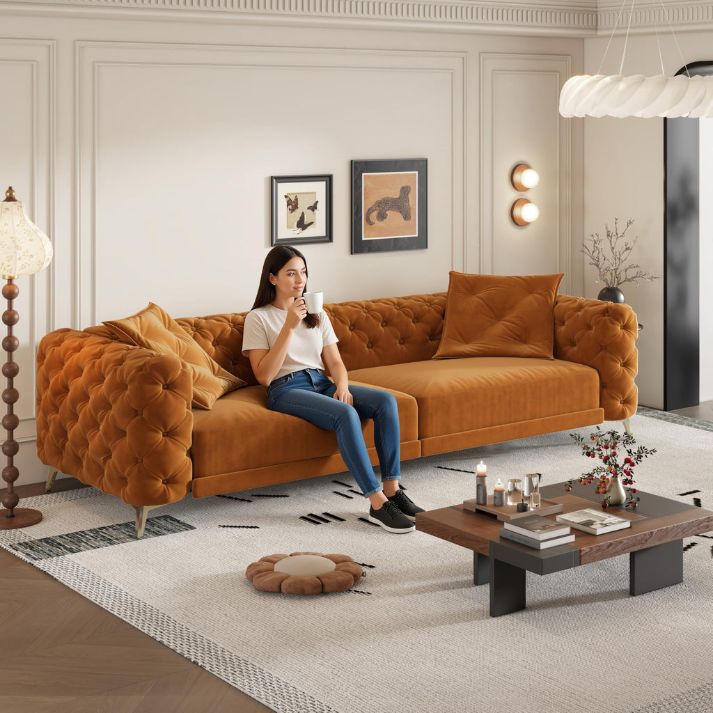 King Velvet Pull Out Sleeper Sofa with Ottoman I86071